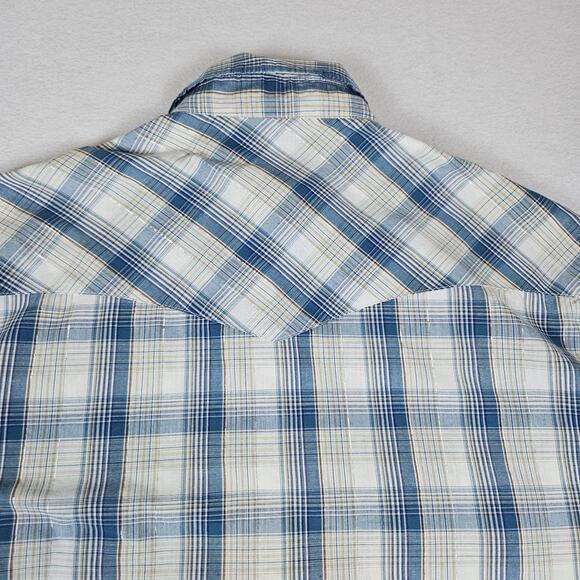 Rustler by Wrangler Mens Pearl Snap Plaid Cotton Western Cowboy Metallic Blue S - Picture 4 of 15